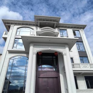 克拉玛依白麻别墅外墙干挂石材效果示例