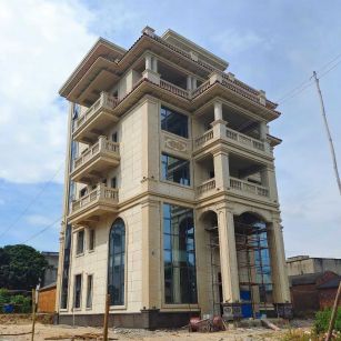 克拉玛依 黄金麻花岗岩石材别墅外墙干挂搭配（雕花栏杆花瓶柱门楼罗马柱）