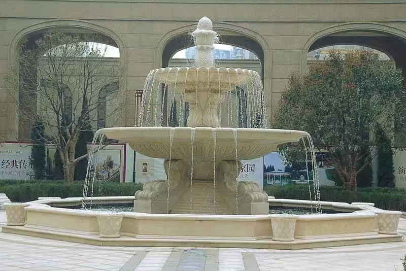 克拉玛依 黄金麻花岗岩异型加工——户外庭院石雕流水喷泉