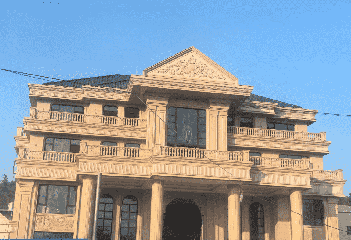 克拉玛依黄金麻别墅外墙干挂石材效果示例