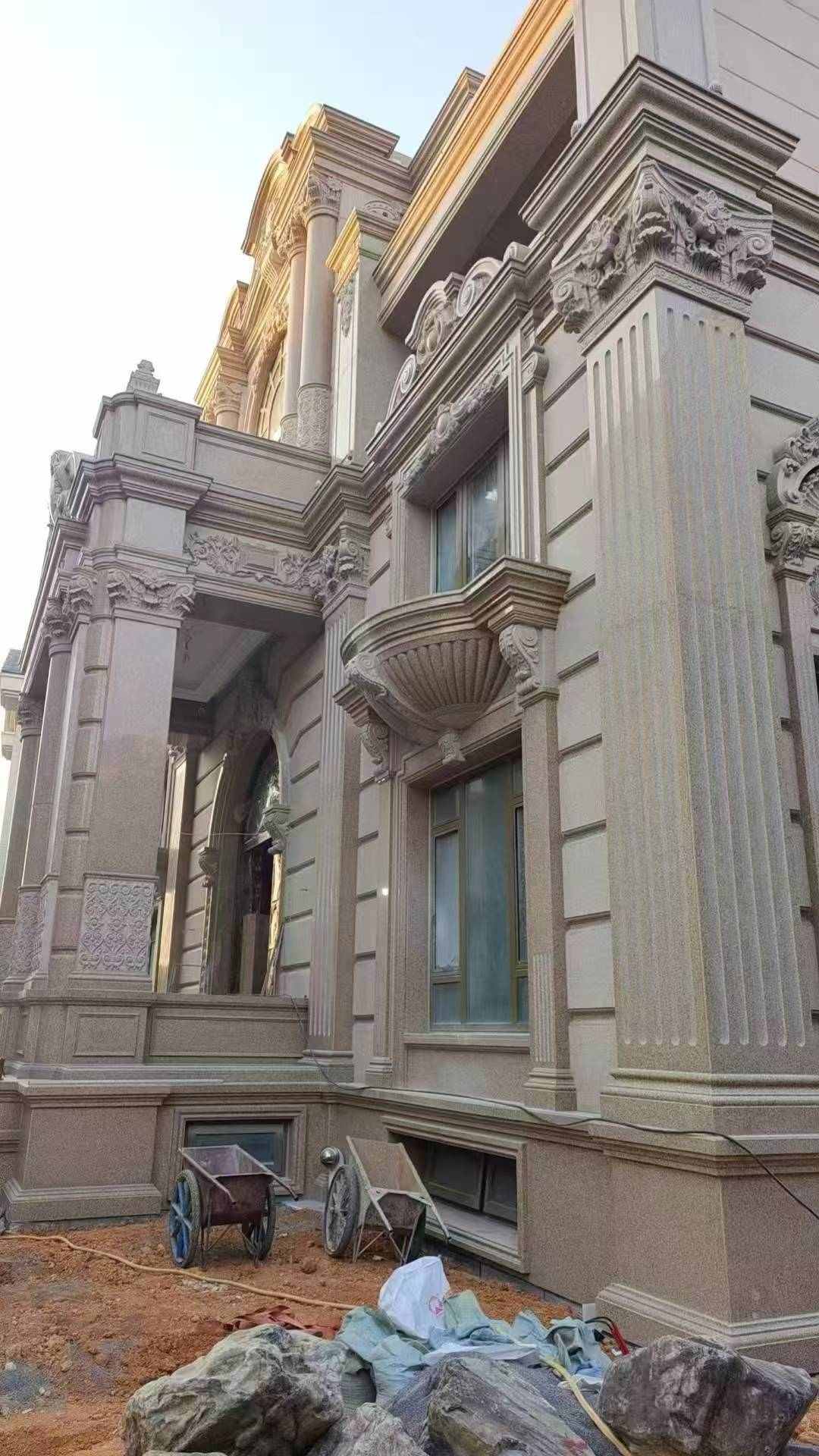 克拉玛依 黄金麻花岗岩光面别墅外墙干挂施工完成