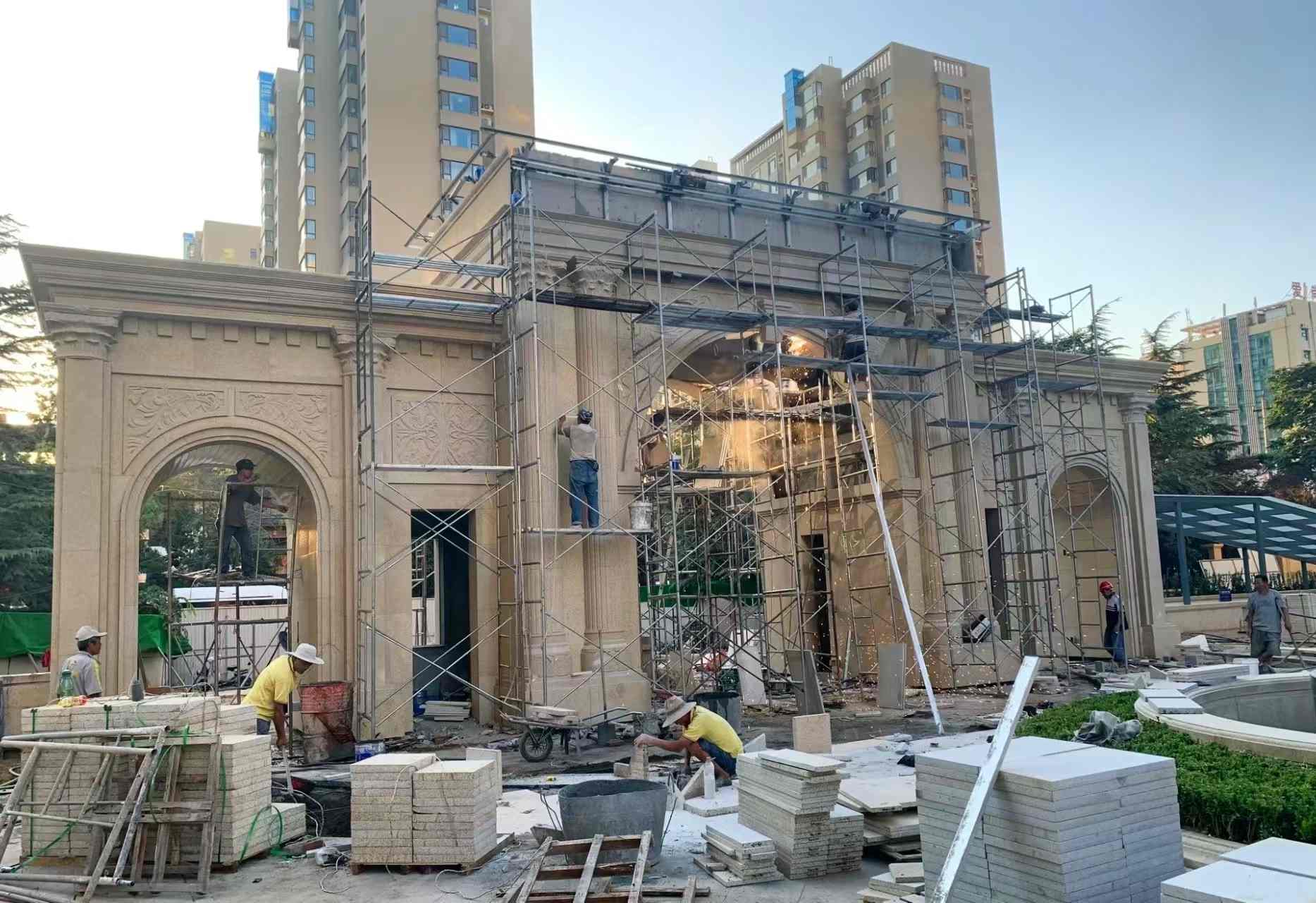 克拉玛依 黄金麻荔枝面花岗岩小区门楼外墙干挂