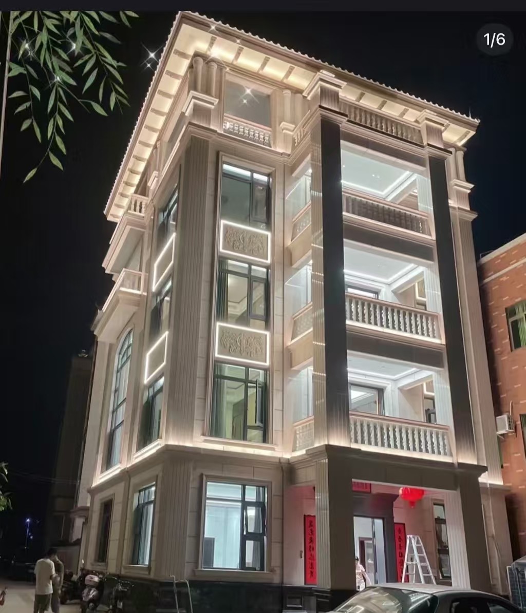 克拉玛依 芝麻白花岗岩别墅外墙夜间效果